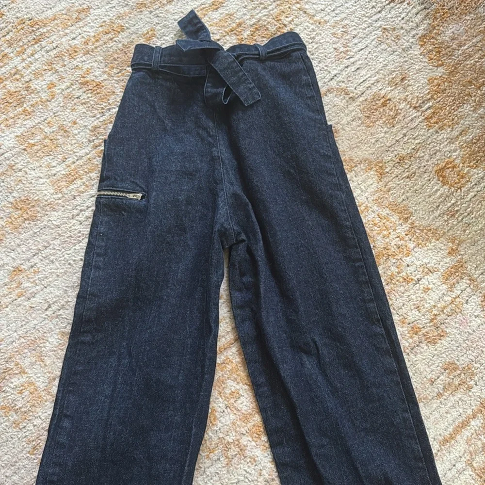 Moshi Moshi Deep Blue Cargo Zip Pocket Adjustable‎ Grunge Jeans Women’s Size XS